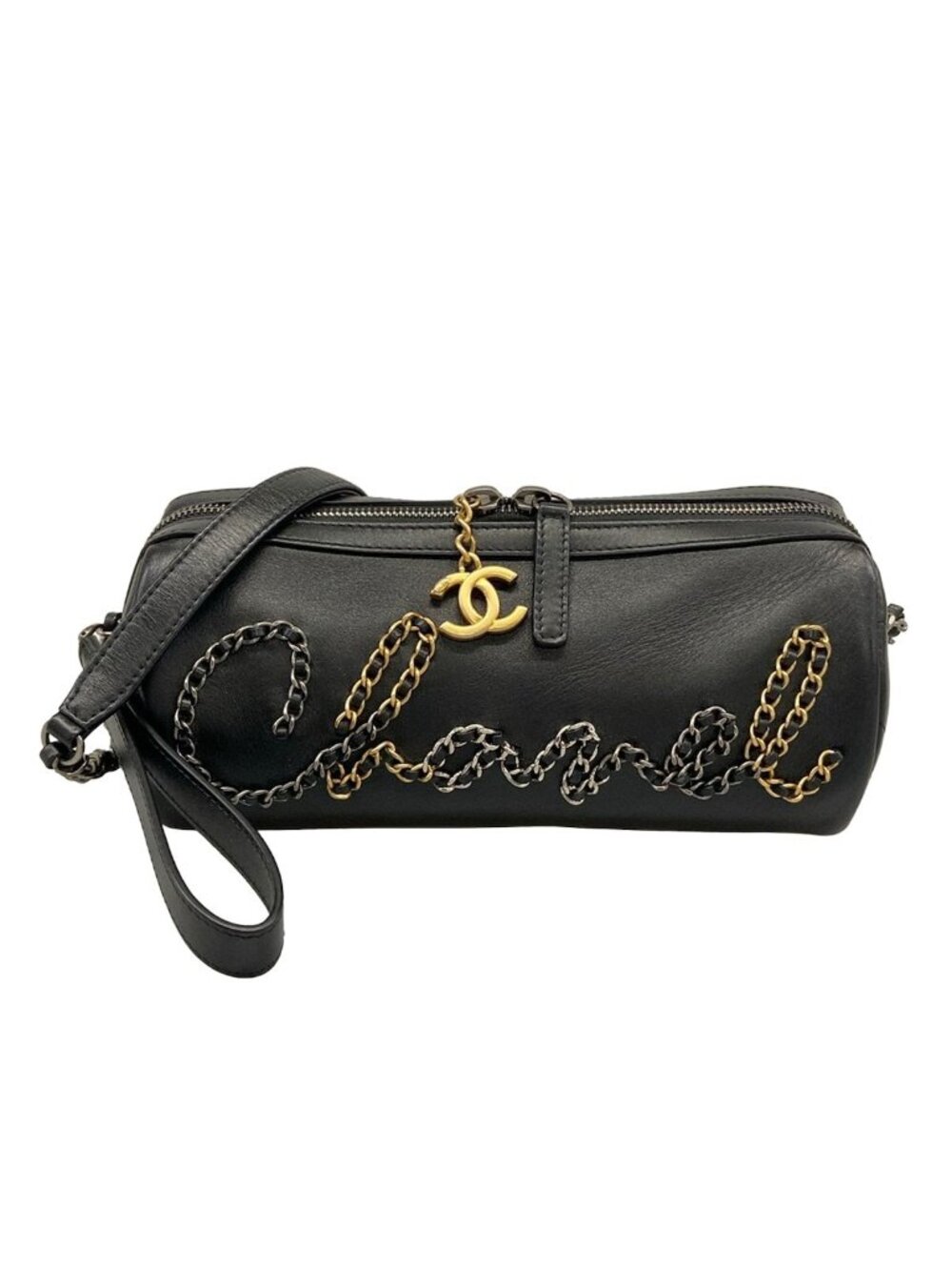 Chanel Shoulder Bag Black Chain Logo